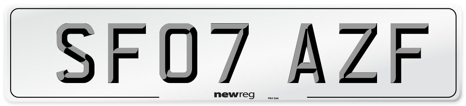 SF07 AZF Number Plate from New Reg